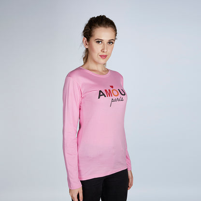 Women's Full Sleeve Round Neck Amour Typography T-Shirt