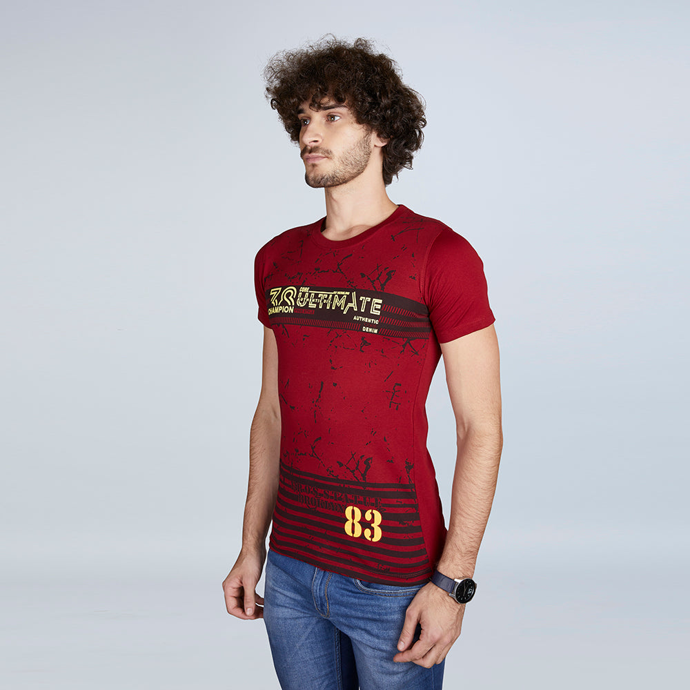 Men's Half Sleeve Ultimate Red Designer Print T-Shirt