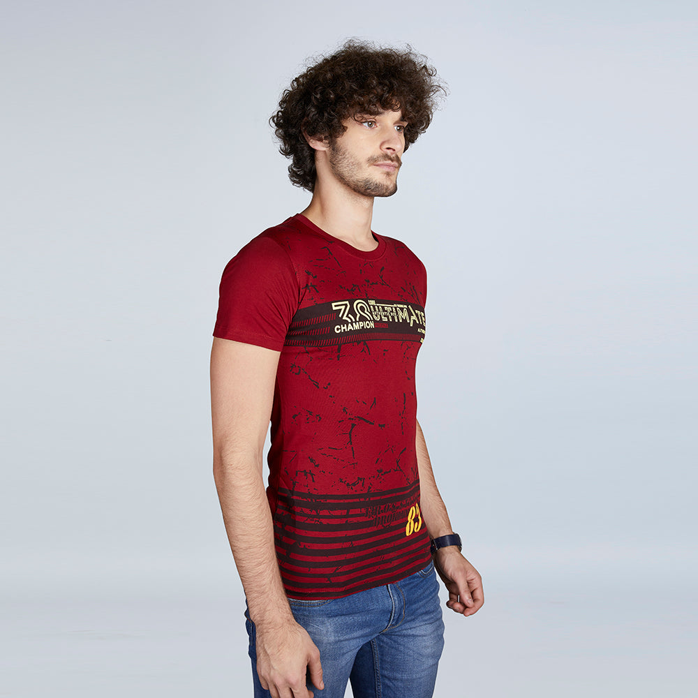 Men's Half Sleeve Ultimate Red Designer Print T-Shirt