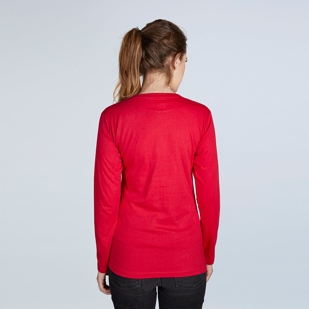 Women's Full Sleeve Round Neck Cycle Print Red T-Shirt