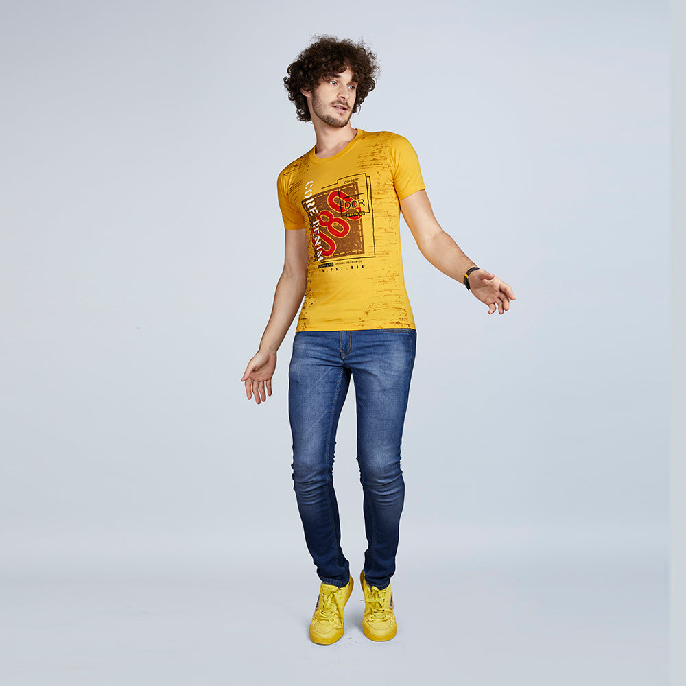 Men's Half Sleeve Yellow Designer Print T-Shirt