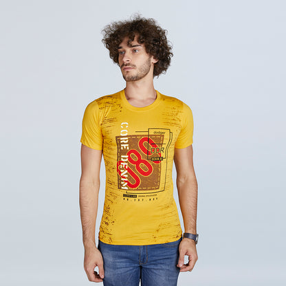 Men's Half Sleeve Yellow Designer Print T-Shirt