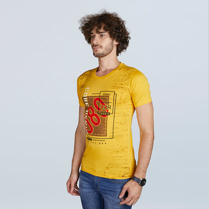 Men's Half Sleeve Yellow Designer Print T-Shirt