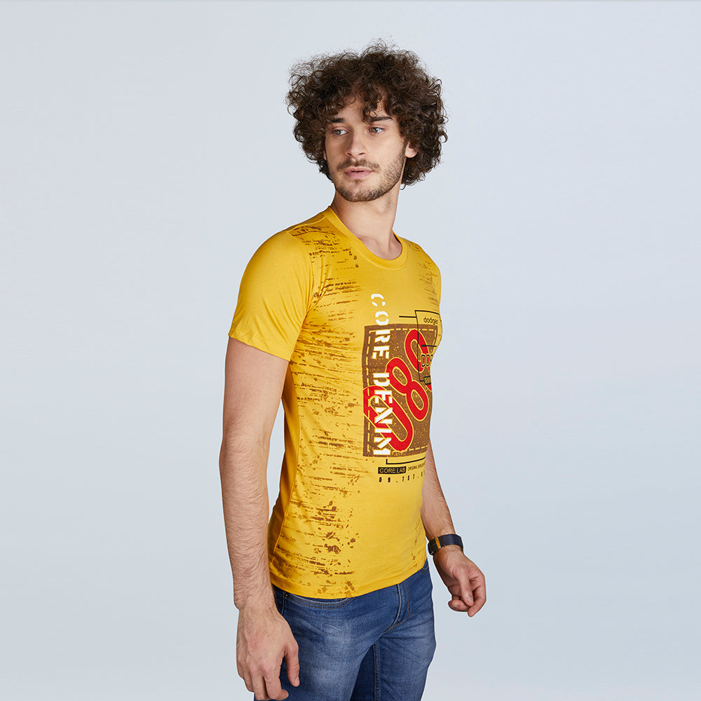 Men's Half Sleeve Yellow Designer Print T-Shirt