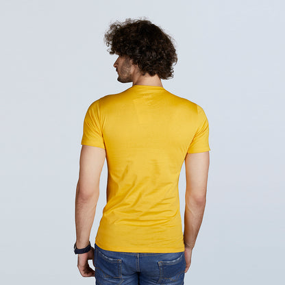 Men's Half Sleeve Yellow Designer Print T-Shirt