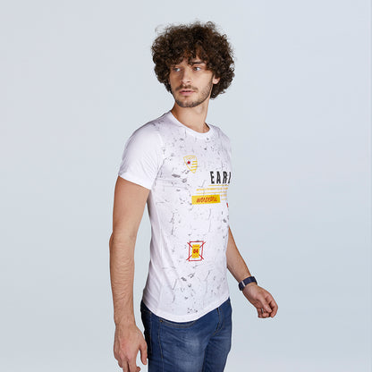 Men's Half Sleeve White Designer Print T-Shirt