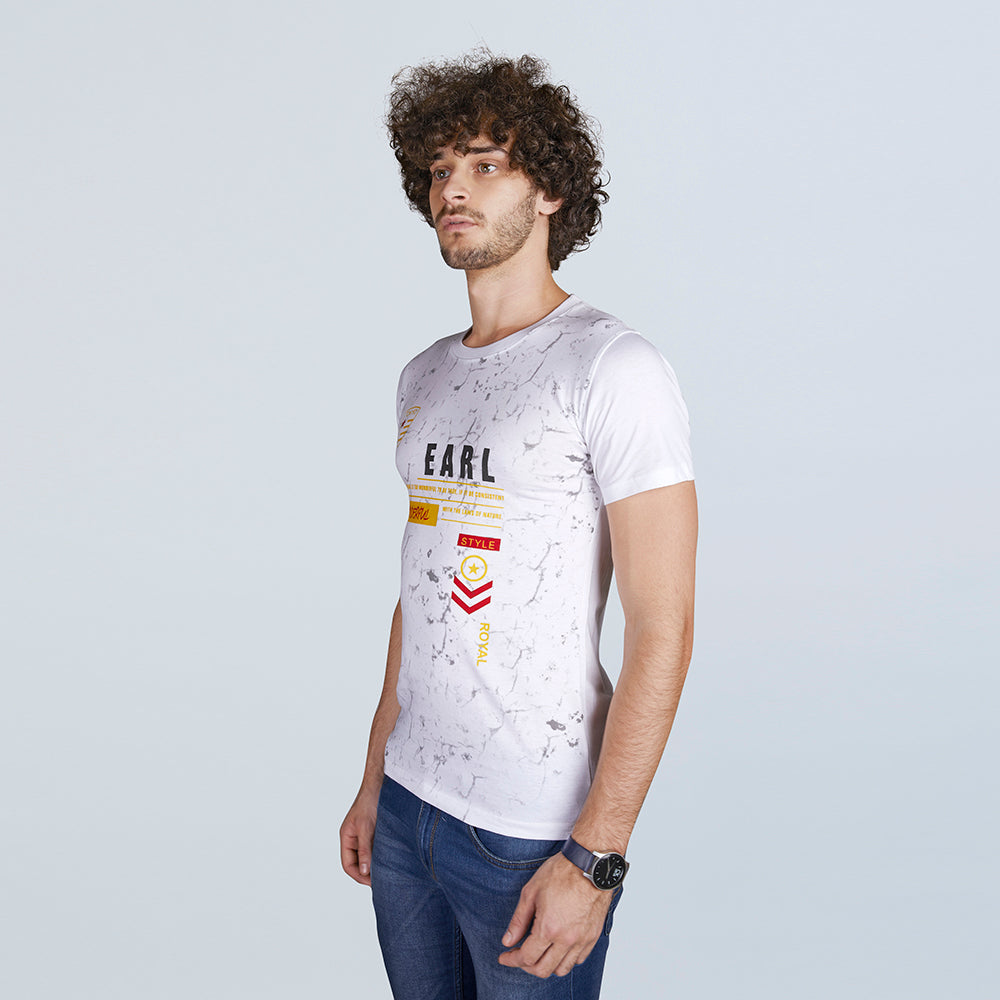 Men's Half Sleeve White Designer Print T-Shirt