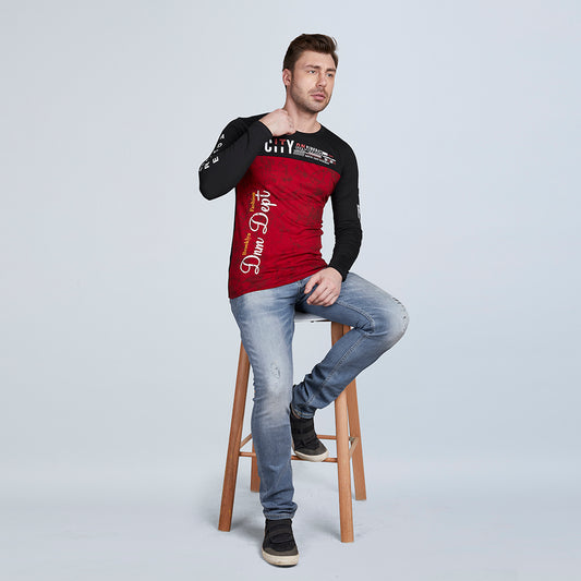 Men's Full Sleeve Stylish Black & Red Designer T-Shirt