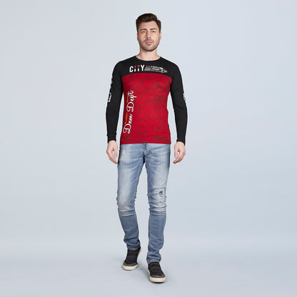 Men's Full Sleeve Stylish Black & Red Designer T-Shirt