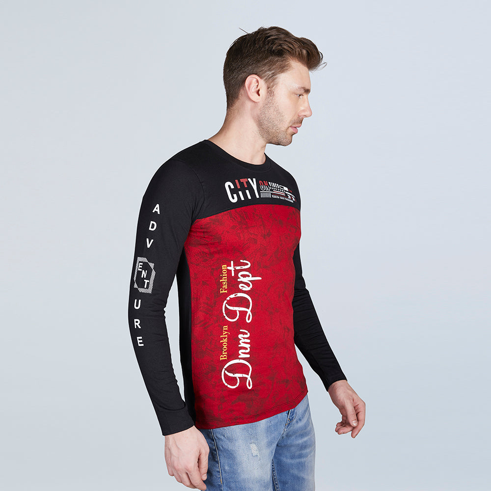 Men's Full Sleeve Stylish Black & Red Designer T-Shirt