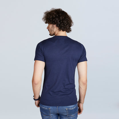 Men's Half Sleeve Blue Designer Print Round Neck T-Shirt