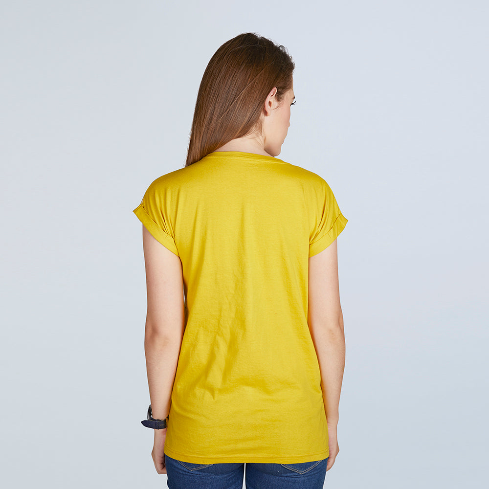 Women's Half Sleeve Tasty Ice-cream Pattern Yellow T-Shirt