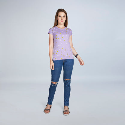 Women's Half Sleeve Smiley Pattern Violet T-Shirt