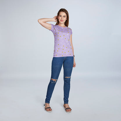 Women's Half Sleeve Smiley Pattern Violet T-Shirt