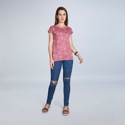 Women's Half Sleeve Floral Trend Pink T-Shirt