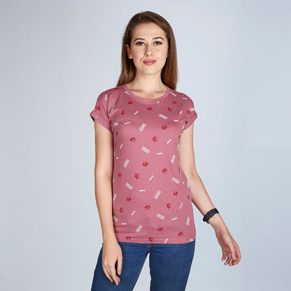 Women's Half Sleeve Floral Trend Pink T-Shirt