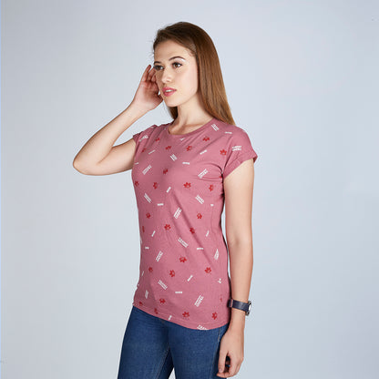 Women's Half Sleeve Floral Trend Pink T-Shirt