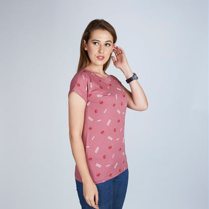 Women's Half Sleeve Floral Trend Pink T-Shirt