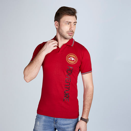 Men's Half Sleeve Adventure Typography Collar T-Shirt