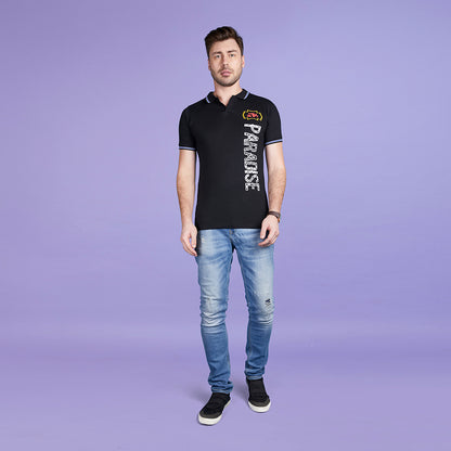 Men's Half Sleeve Paradise Typography Collar T-Shirt