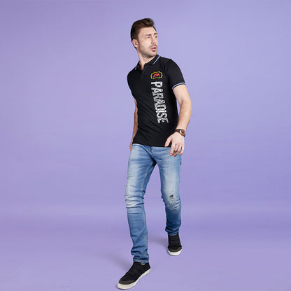 Men's Half Sleeve Paradise Typography Collar T-Shirt