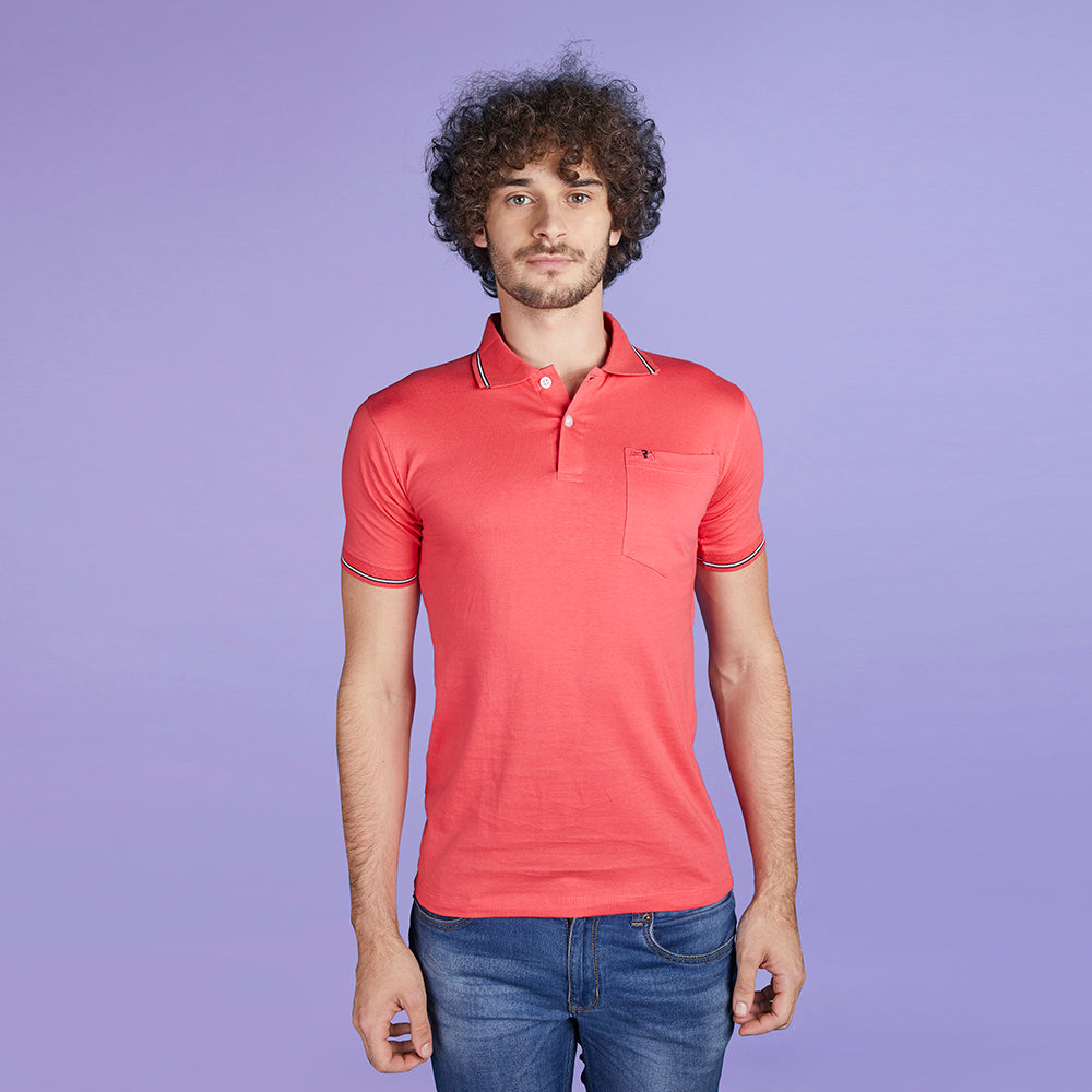 Solid Men's Half Sleeve Collar T-Shirt With Pocket