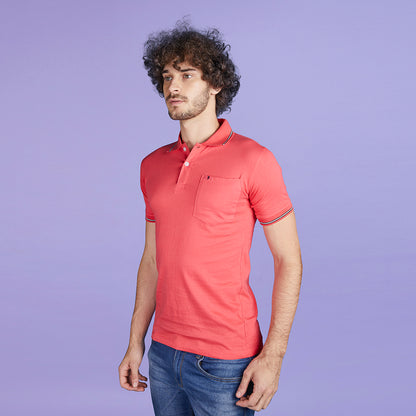 Solid Men's Half Sleeve Collar T-Shirt With Pocket