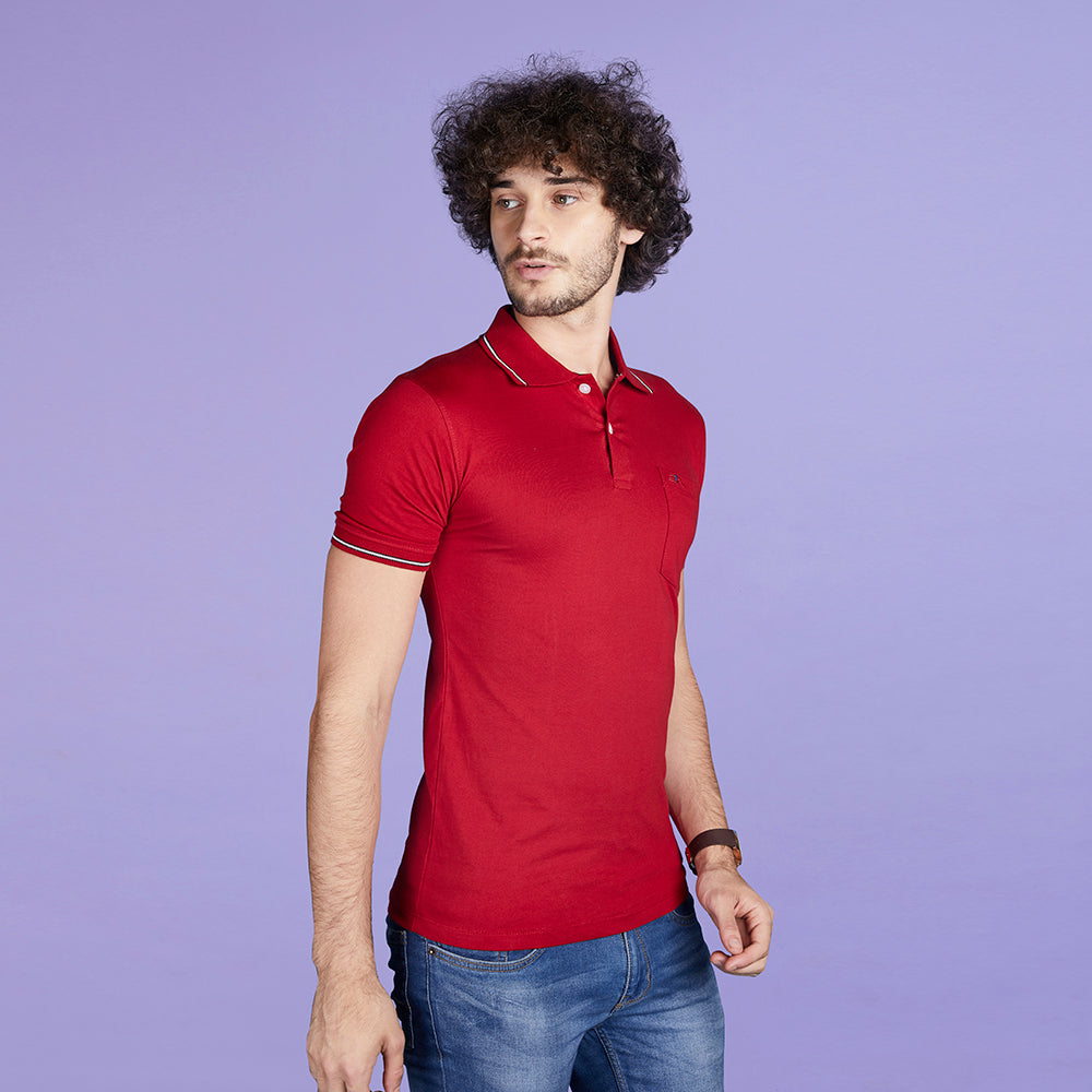 Solid Men's Half Sleeve Collar T-Shirt With Pocket