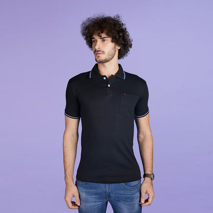 Solid Men's Half Sleeve Collar T-Shirt With Pocket