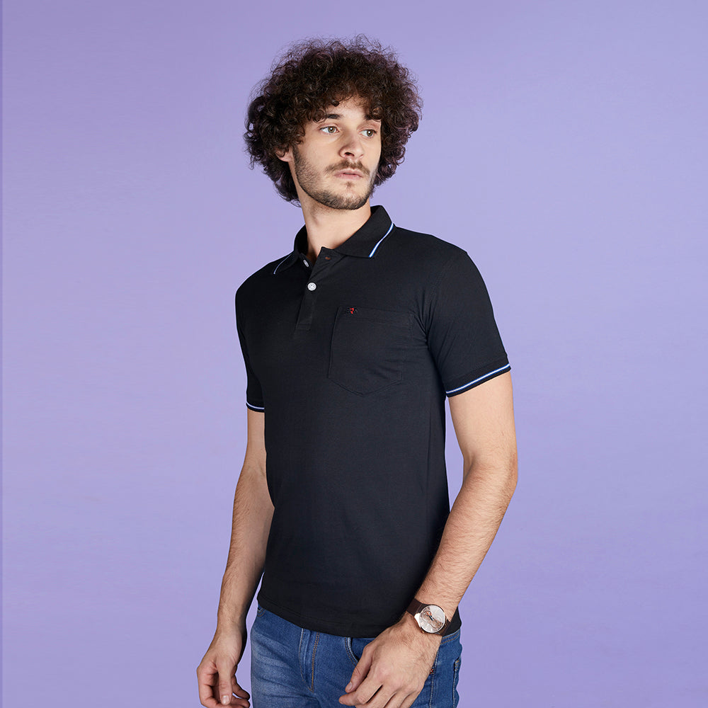 Solid Men's Half Sleeve Collar T-Shirt With Pocket