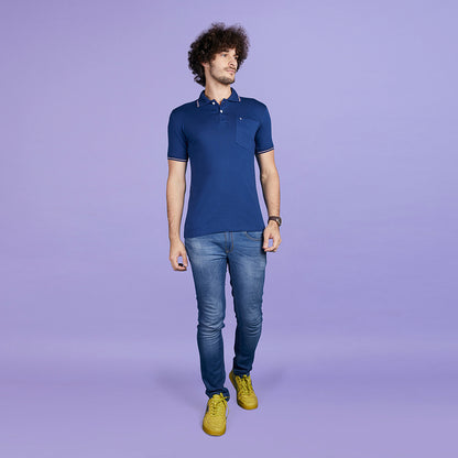 Solid Men's Half Sleeve Collar T-Shirt With Pocket