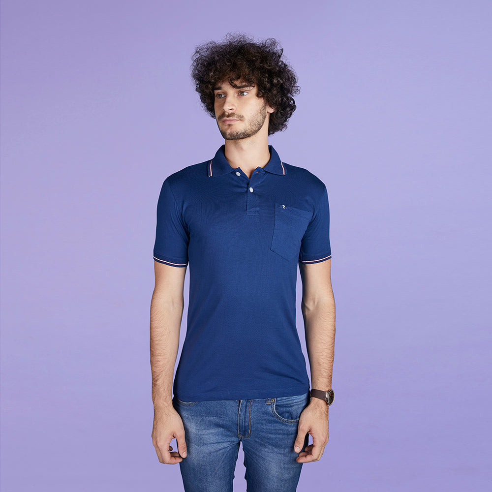 Solid Men's Half Sleeve Collar T-Shirt With Pocket