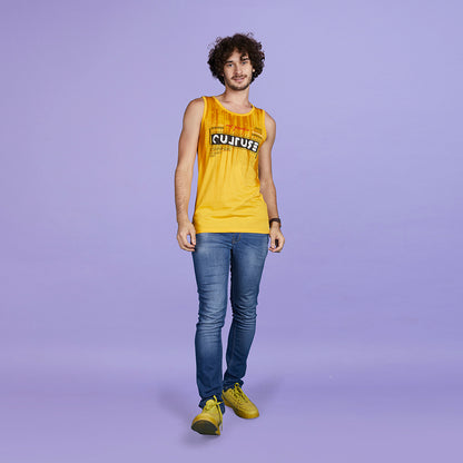 Men's Yellow Typography Designer Printed Vest