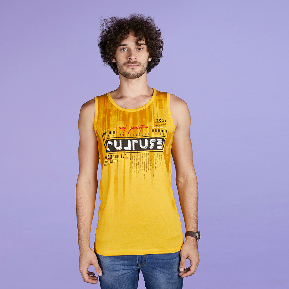 Men's Yellow Typography Designer Printed Vest