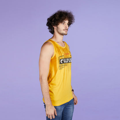 Men's Yellow Typography Designer Printed Vest