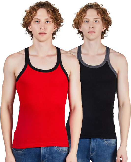 Shera Fitline Pure Cotton Gym wear Black And Red Vest-Combo